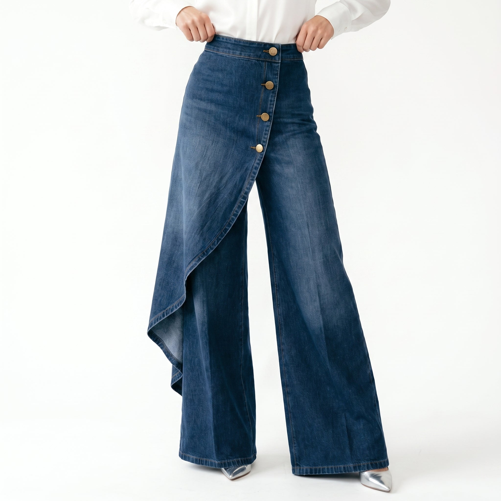 Falda-pantalón asimétrica de denim: con diseño cruzado, cómoda y moderna para el día a día