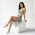 Set Bikini de Tres Piezas a Cuadros Verde con Amarre Frontal