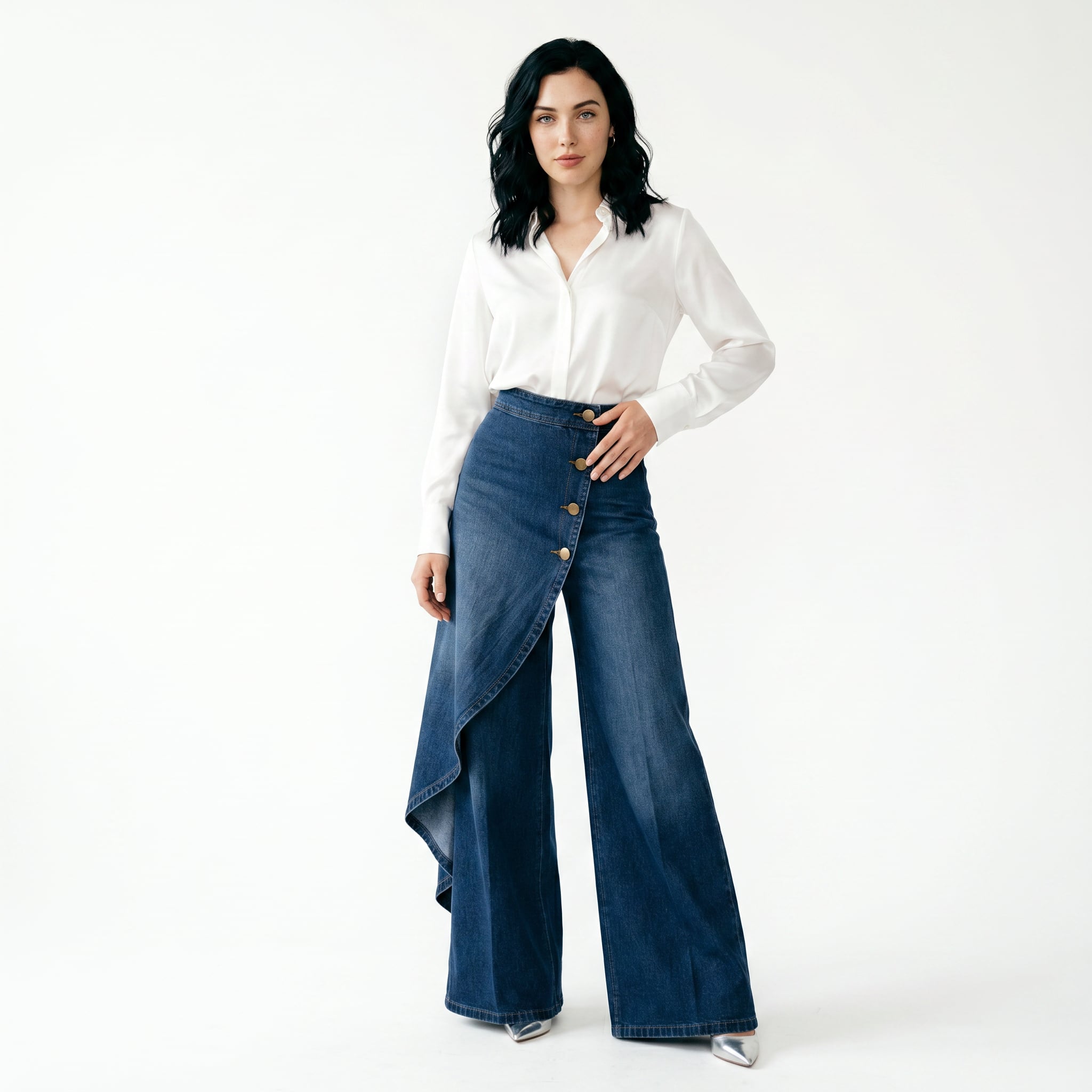 Falda-pantalón asimétrica de denim: con diseño cruzado, cómoda y moderna para el día a día