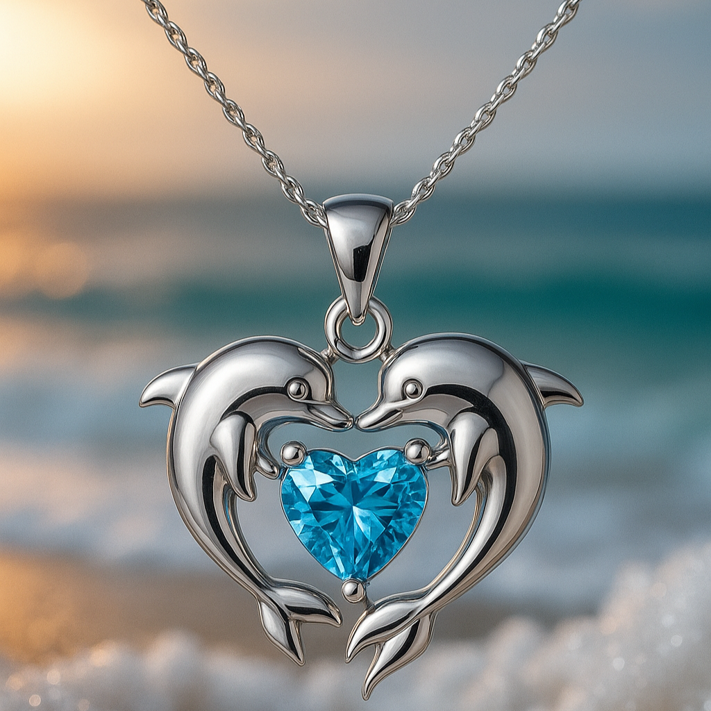 Collar con colgante de delfín y corazón