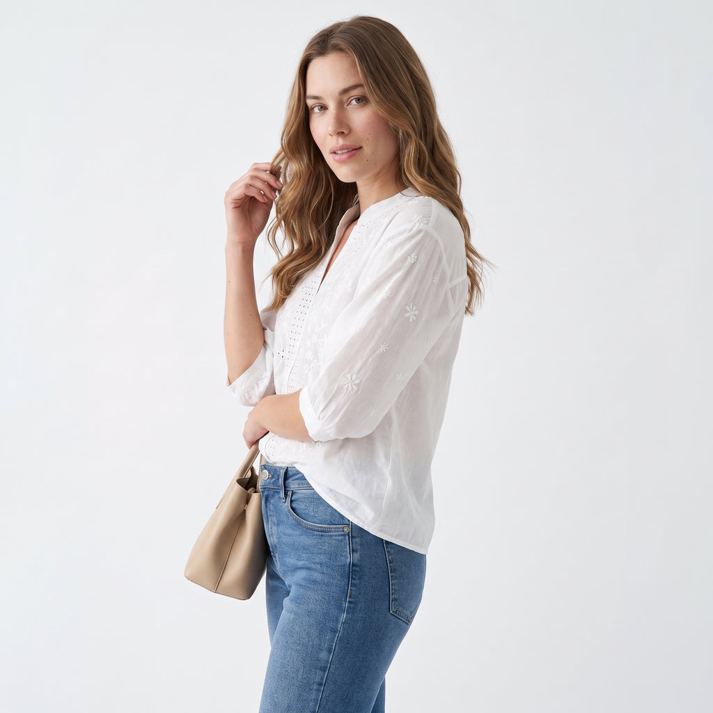 ROSALIE | BLUSA BLANCA ELEGANTE CON MANGAS ABULLONADAS