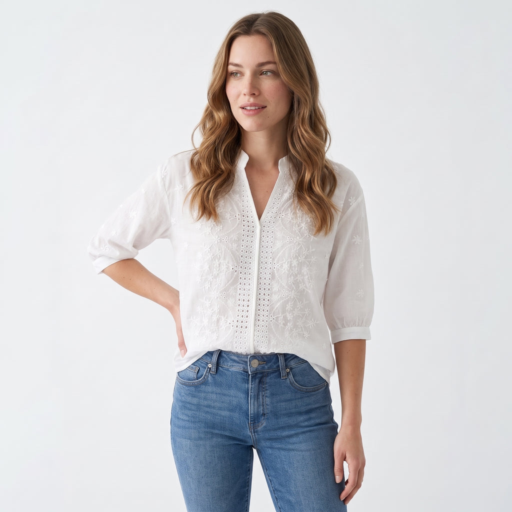 ROSALIE | BLUSA BLANCA ELEGANTE CON MANGAS ABULLONADAS