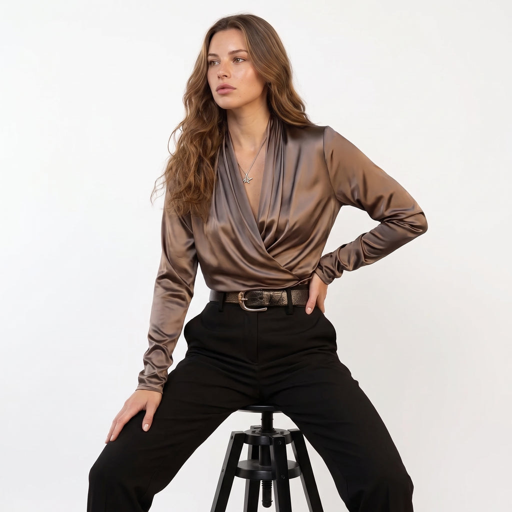 ISOLDE | BLUSA DE ELEGANCIA DRAPADA EN SATÉN