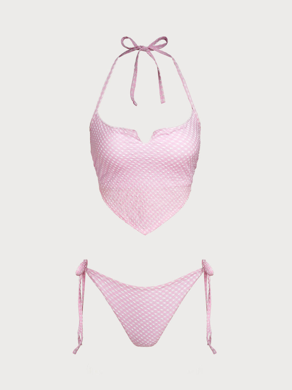 Set Tankini Vintage de Triángulo a Cuadros Combinados en Rosa