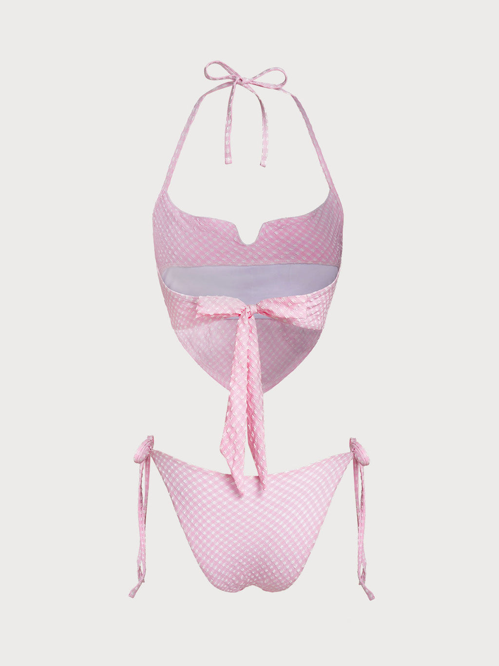 Set Tankini Vintage de Triángulo a Cuadros Combinados en Rosa