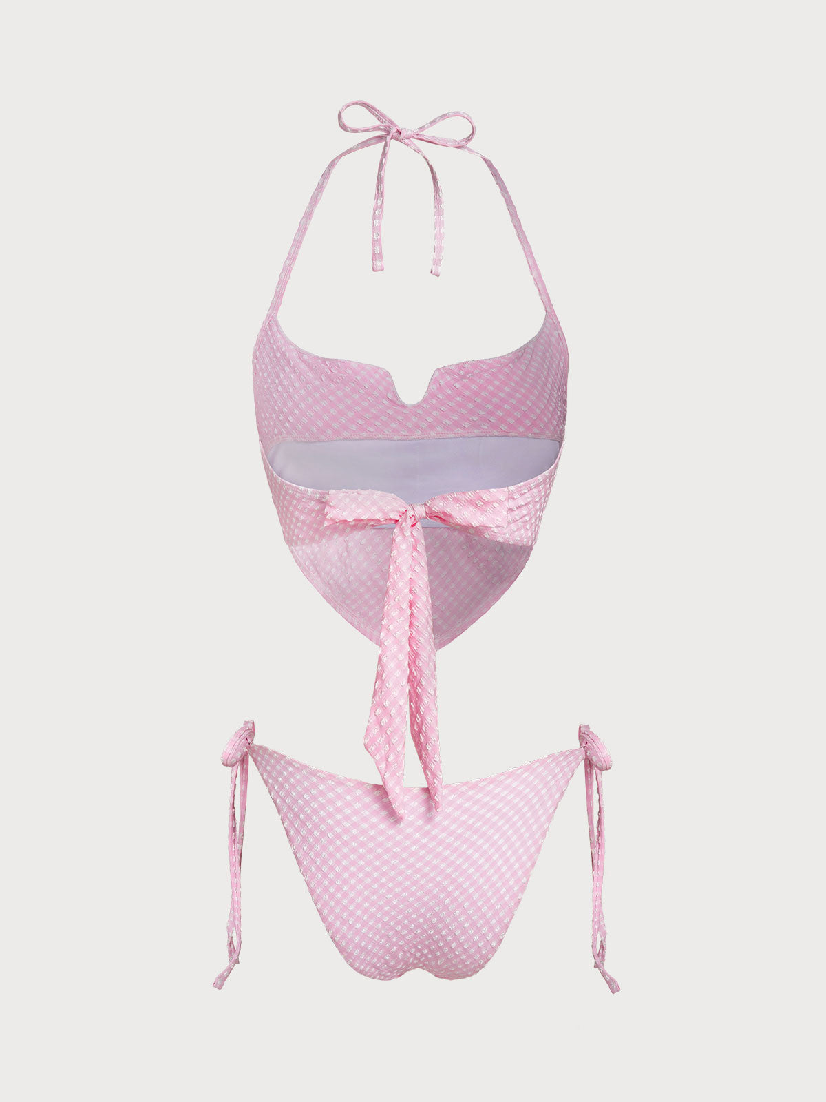 Set Tankini Vintage de Triángulo a Cuadros Combinados en Rosa