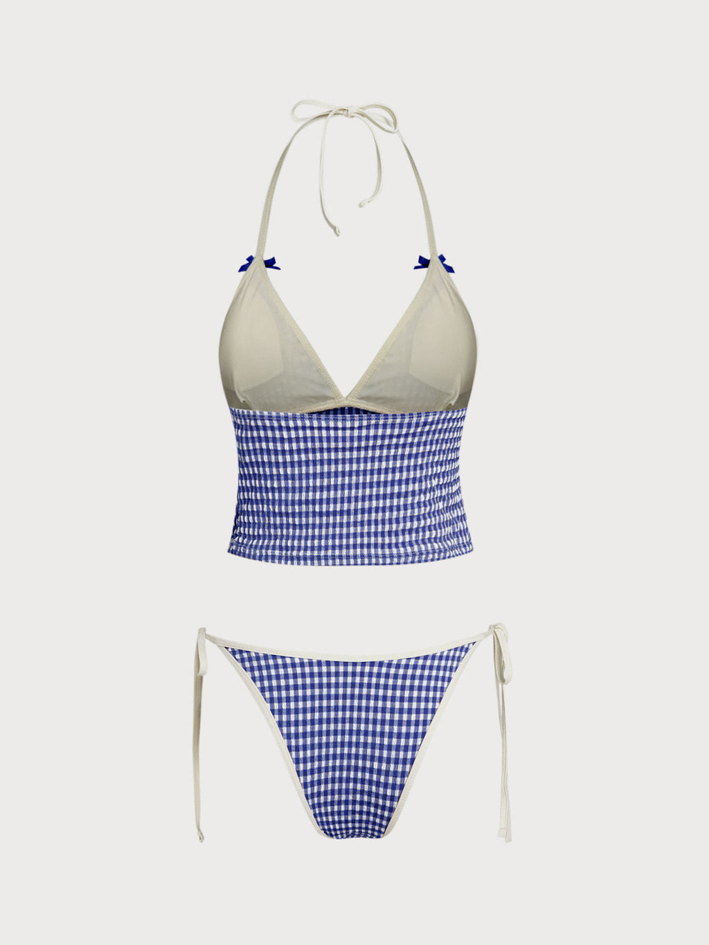 Set Tankini Vintage Azul con Lazo en Contraste