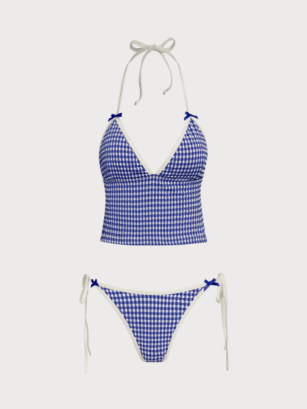 Set Tankini Vintage Azul con Lazo en Contraste
