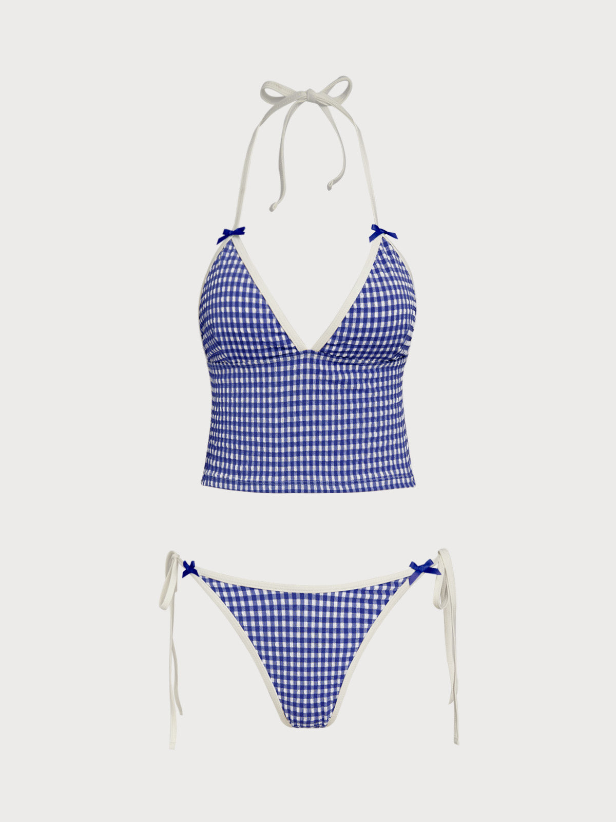 Set Tankini Vintage Azul con Lazo en Contraste