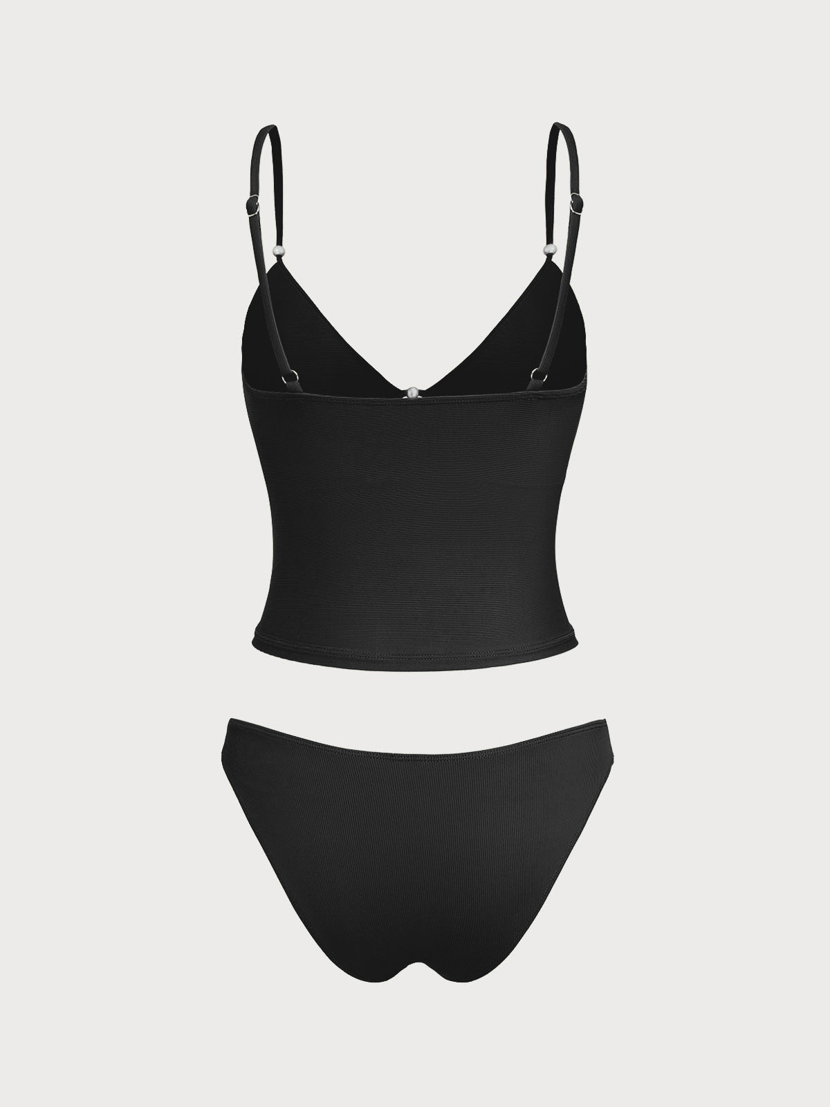 Set Tankini Negro Acanalado de Dos Piezas Falso