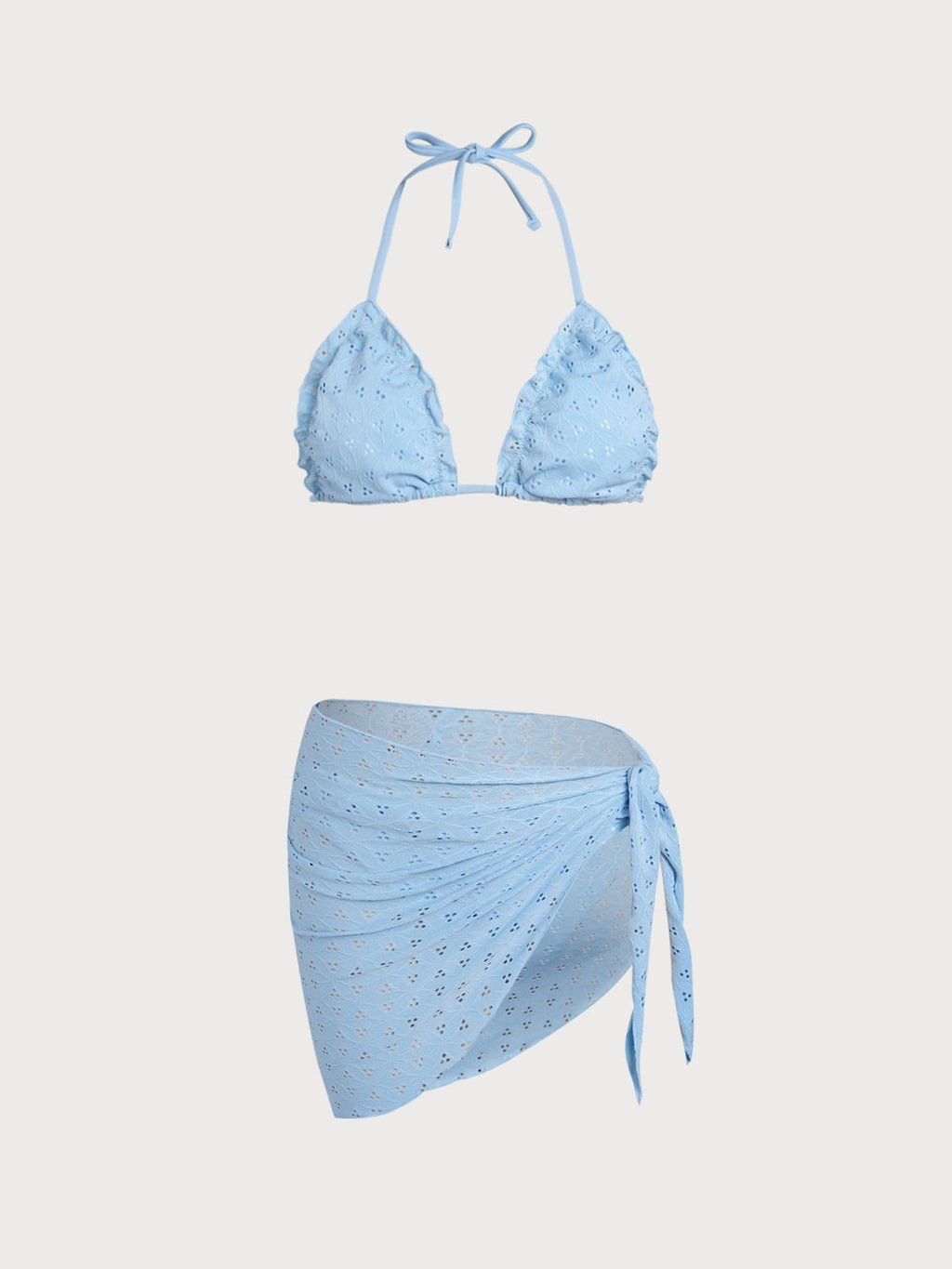 Set Bikini Azul con Amarre Frontal y Volantes