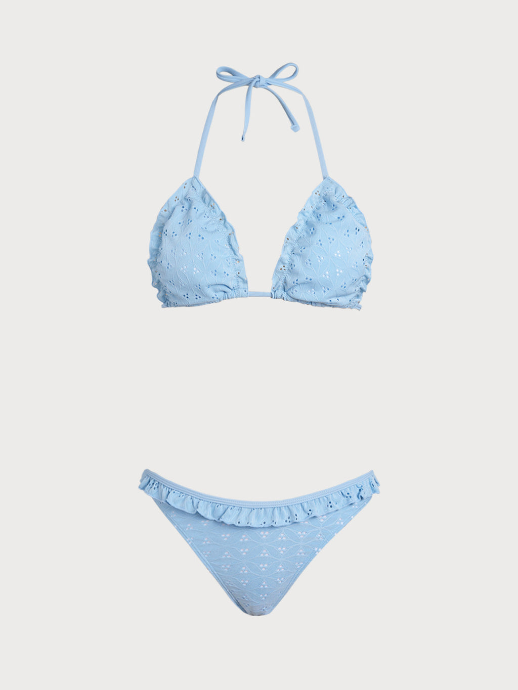 Set Bikini Azul con Amarre Frontal y Volantes