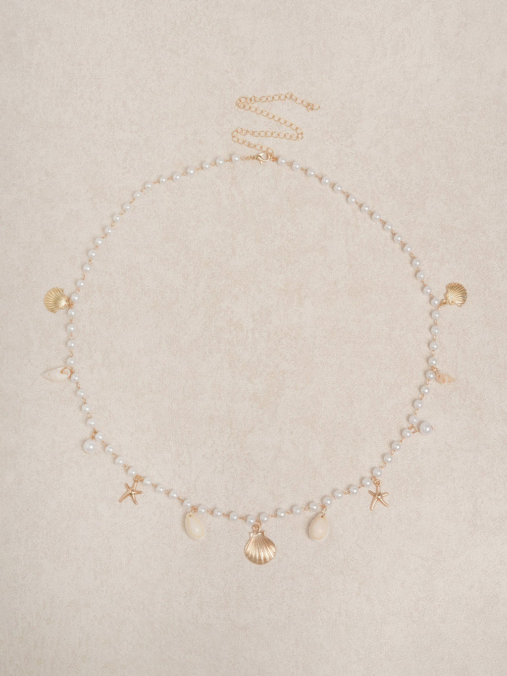 Cadena de Cintura en Aleación Blanca con Conchas, Estrellas de Mar y Perlas