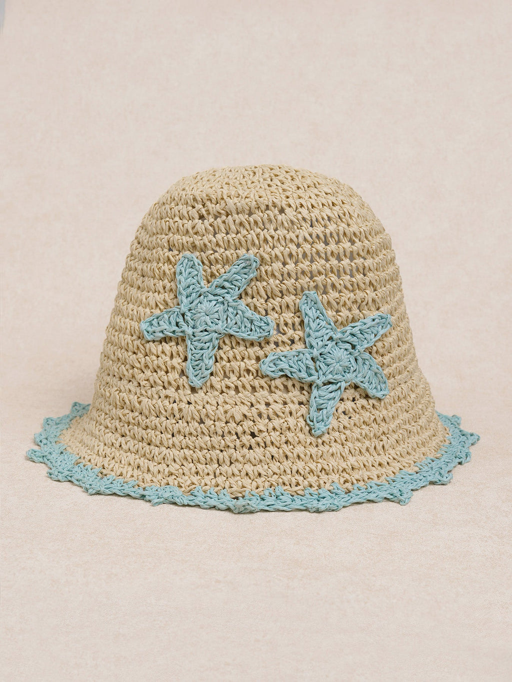 Sombrero de Paja Tejido de Ala Ancha con Estrellas en Durazno