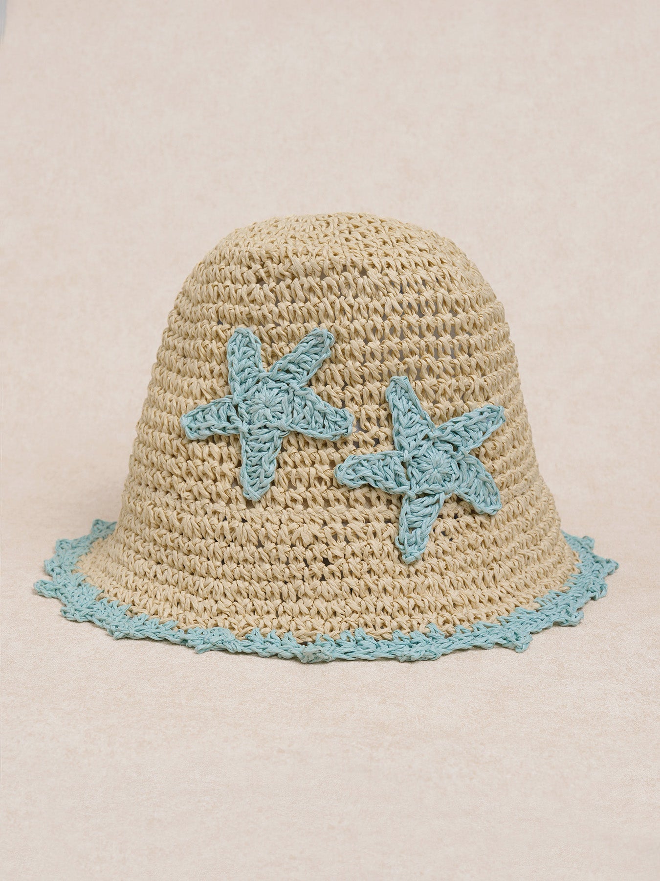 Sombrero de Paja Tejido de Ala Ancha con Estrellas en Durazno