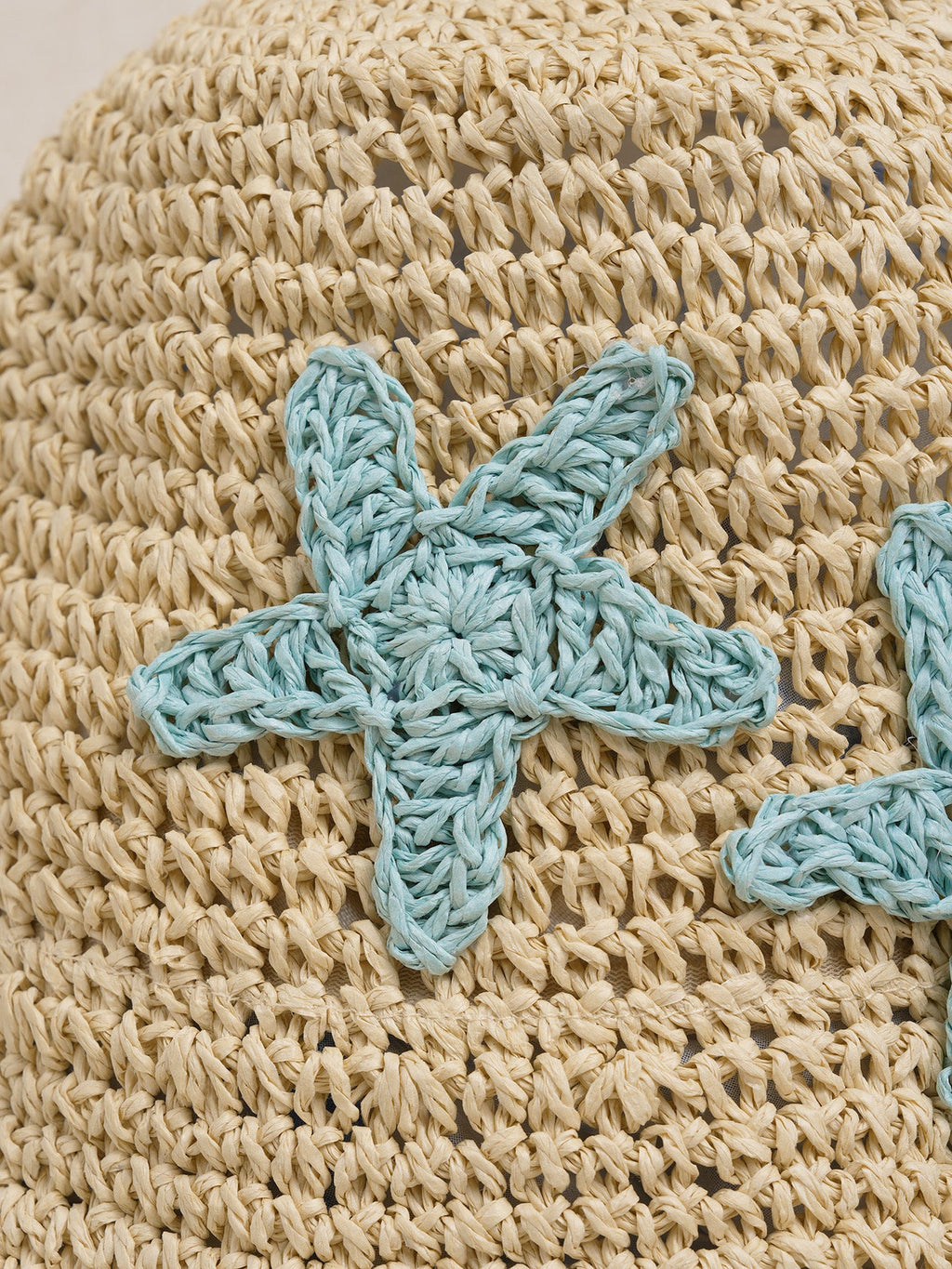 Sombrero de Paja Tejido de Ala Ancha con Estrellas en Durazno