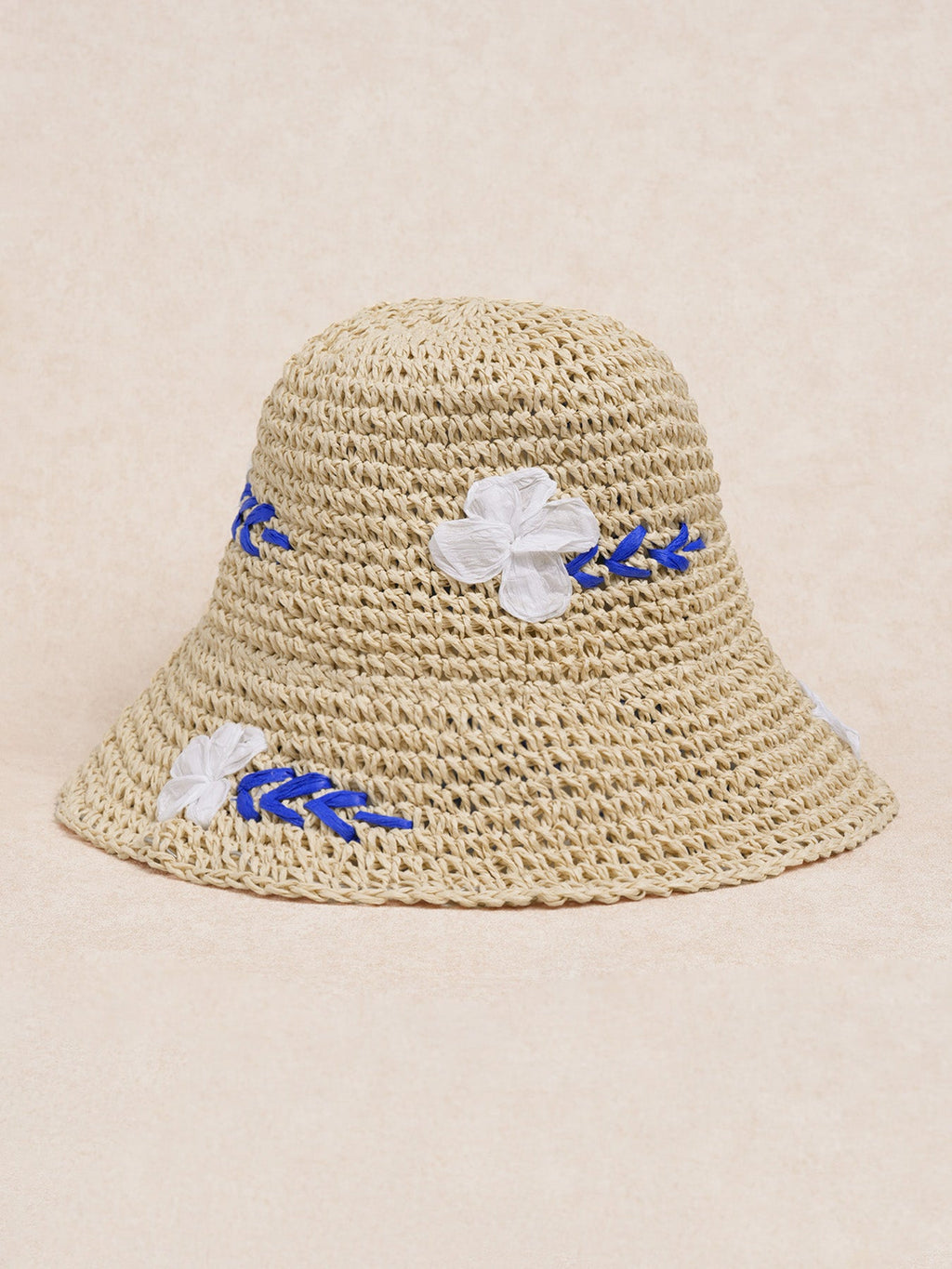 Sombrero de Sol Beige Calado con Bordado