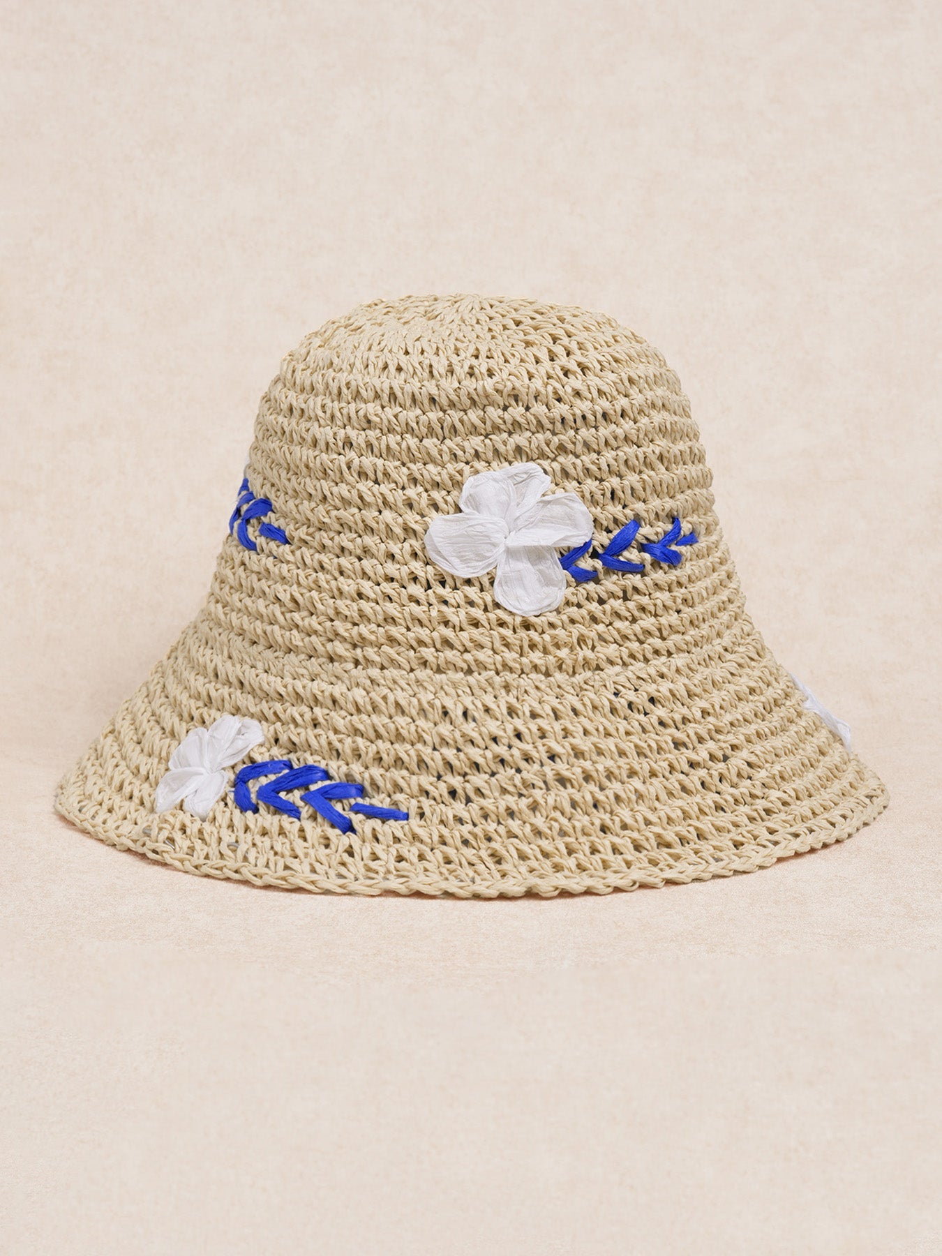 Sombrero de Sol Beige Calado con Bordado