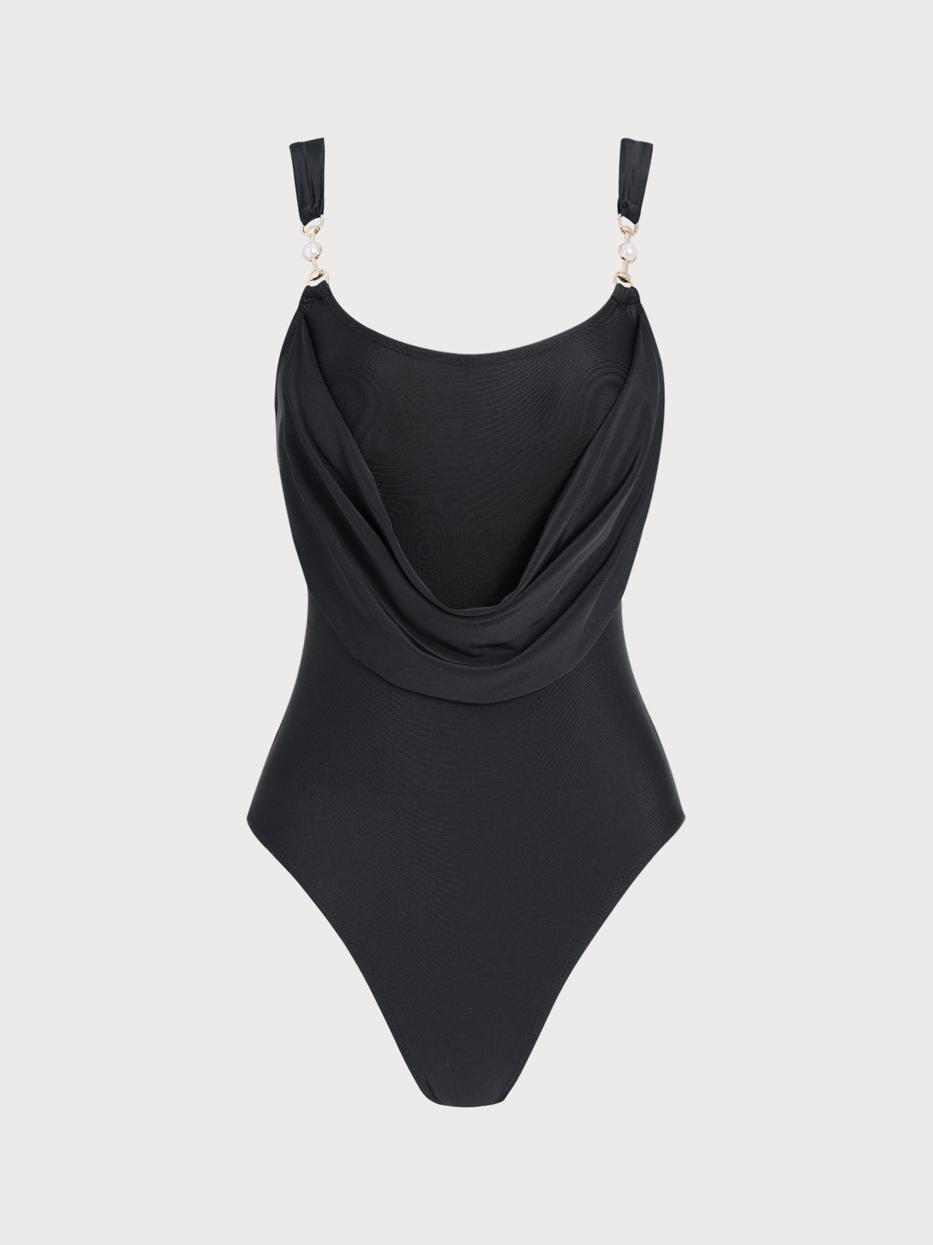 Traje de Baño Entero Negro con Escote en U y Pedrería