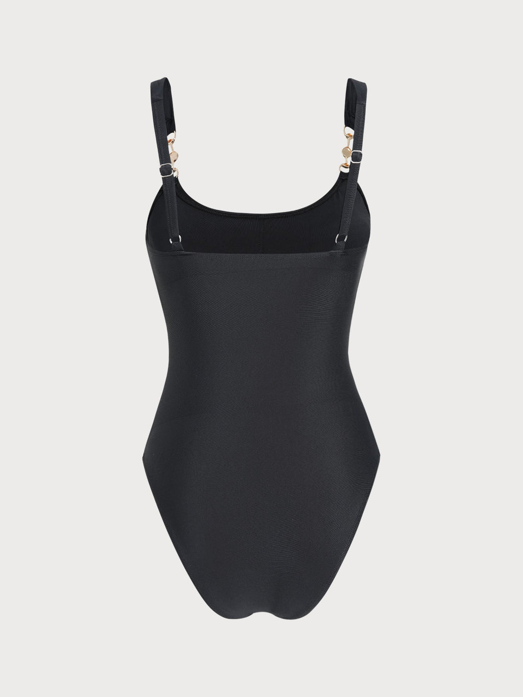 Traje de Baño Entero Negro con Escote en U y Pedrería