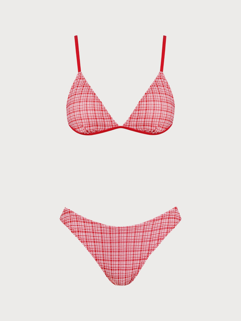 Set Bikini de Tres Piezas a Cuadros Rojo