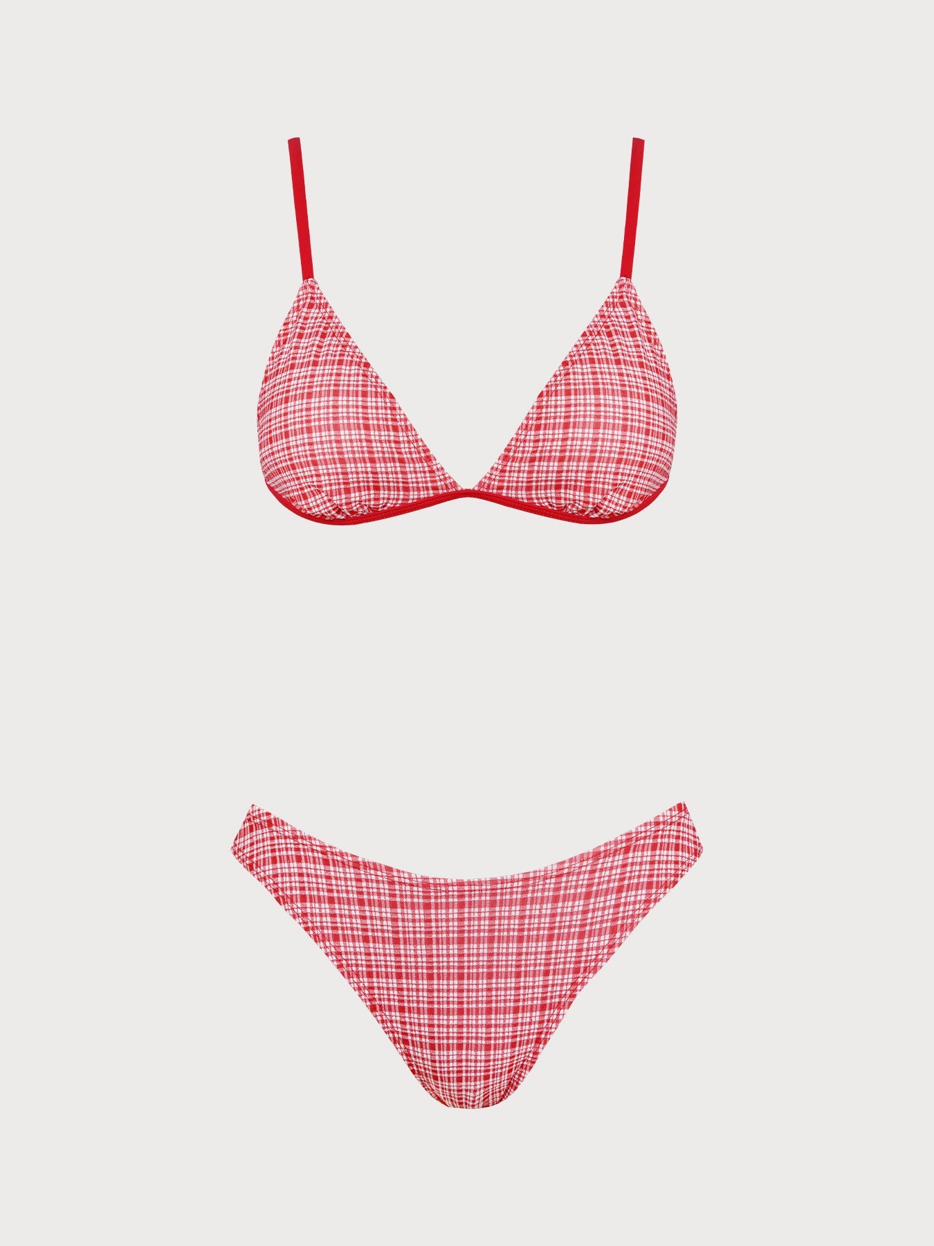 Set Bikini de Tres Piezas a Cuadros Rojo