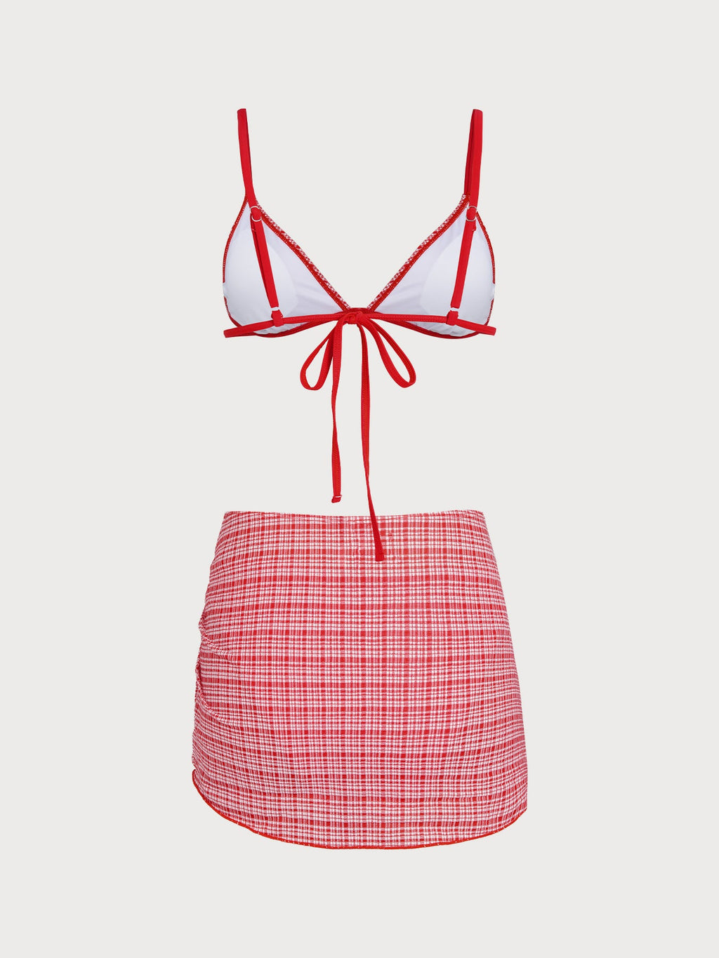 Set Bikini de Tres Piezas a Cuadros Rojo