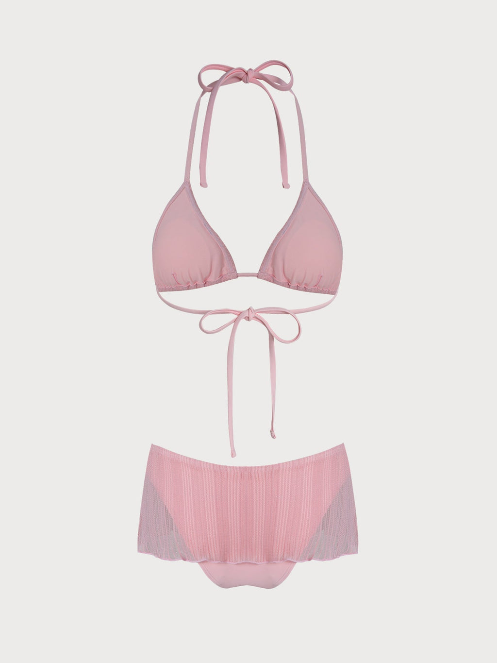 Set Bikini con Falda en Rosa Palo con Hilo Plateado