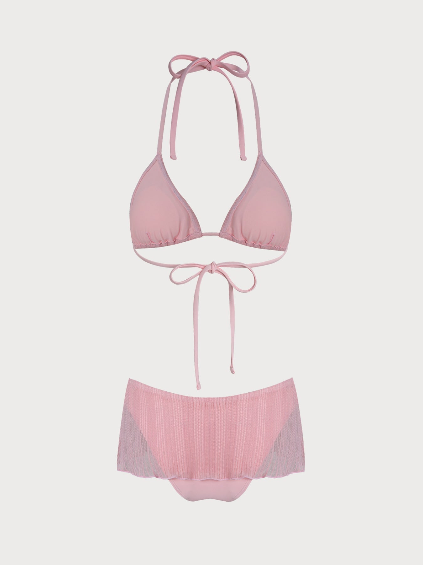 Set Bikini con Falda en Rosa Palo con Hilo Plateado