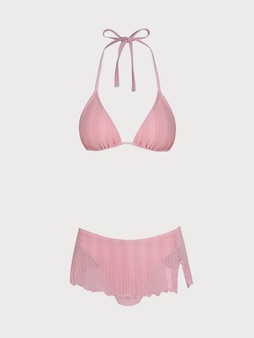 Set Bikini con Falda en Rosa Palo con Hilo Plateado