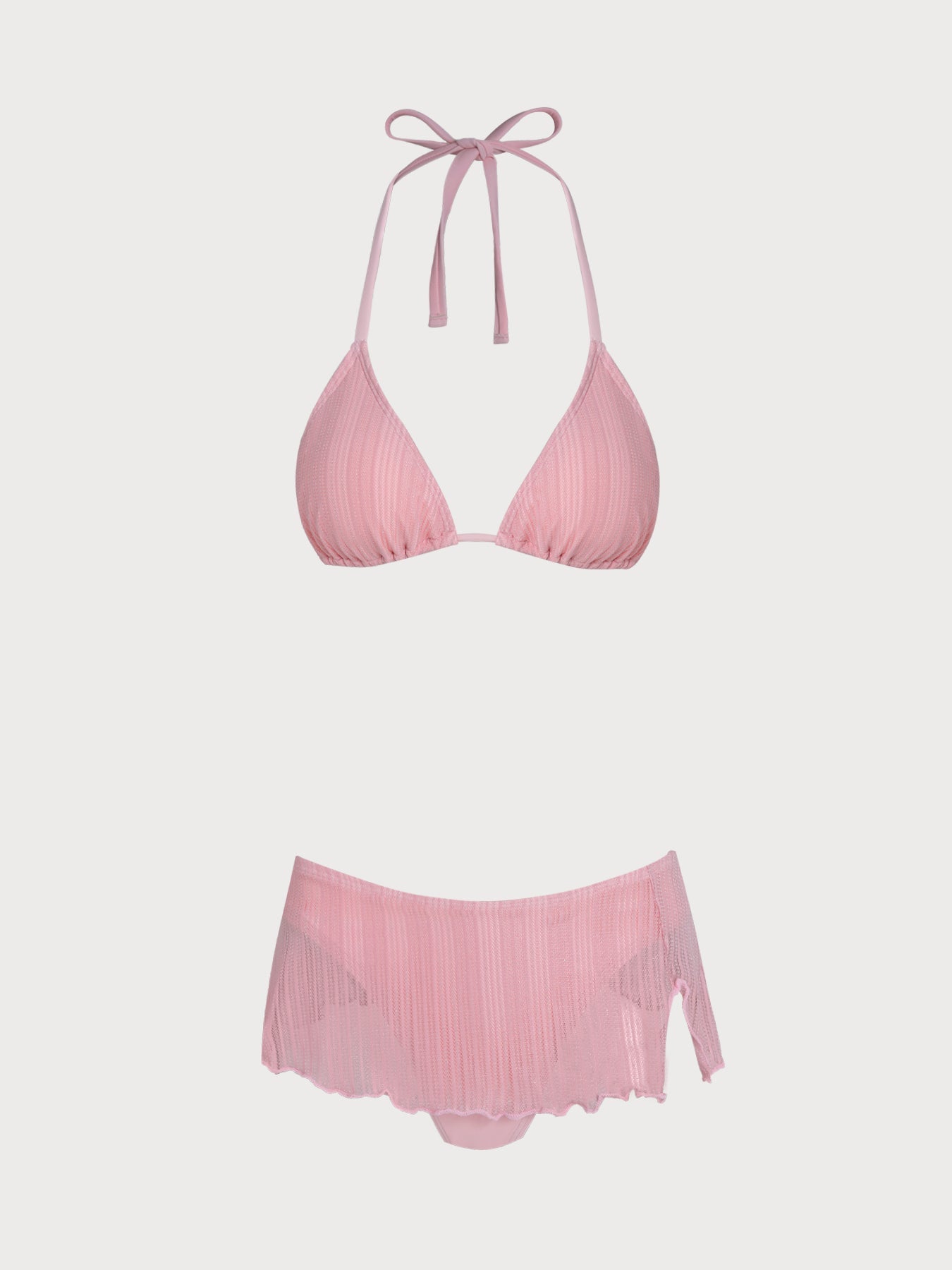 Set Bikini con Falda en Rosa Palo con Hilo Plateado