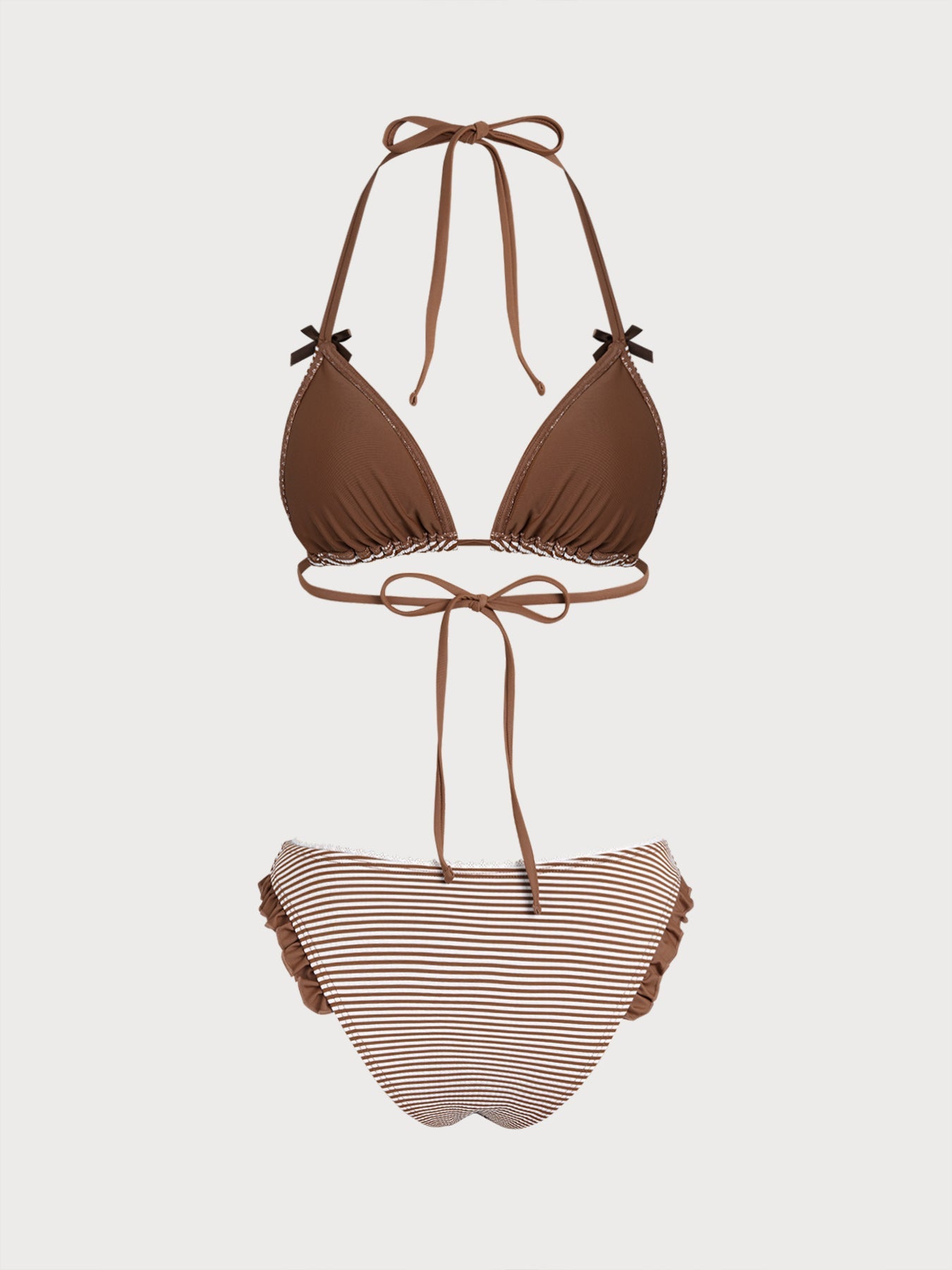 Set Bikini Marrón a Rayas con Volantes