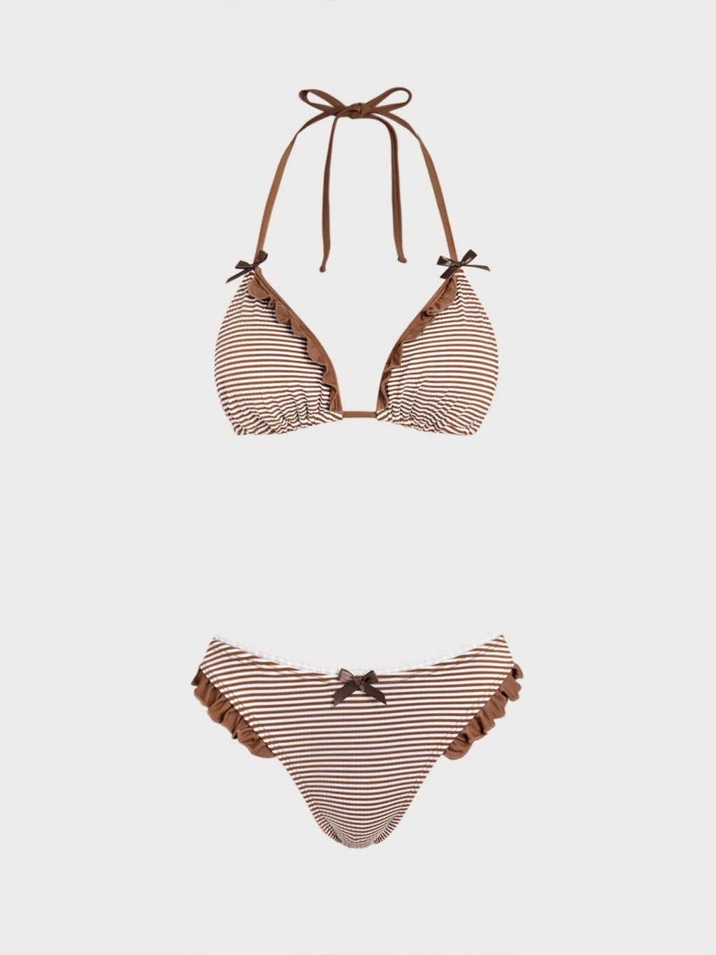 Set Bikini Marrón a Rayas con Volantes