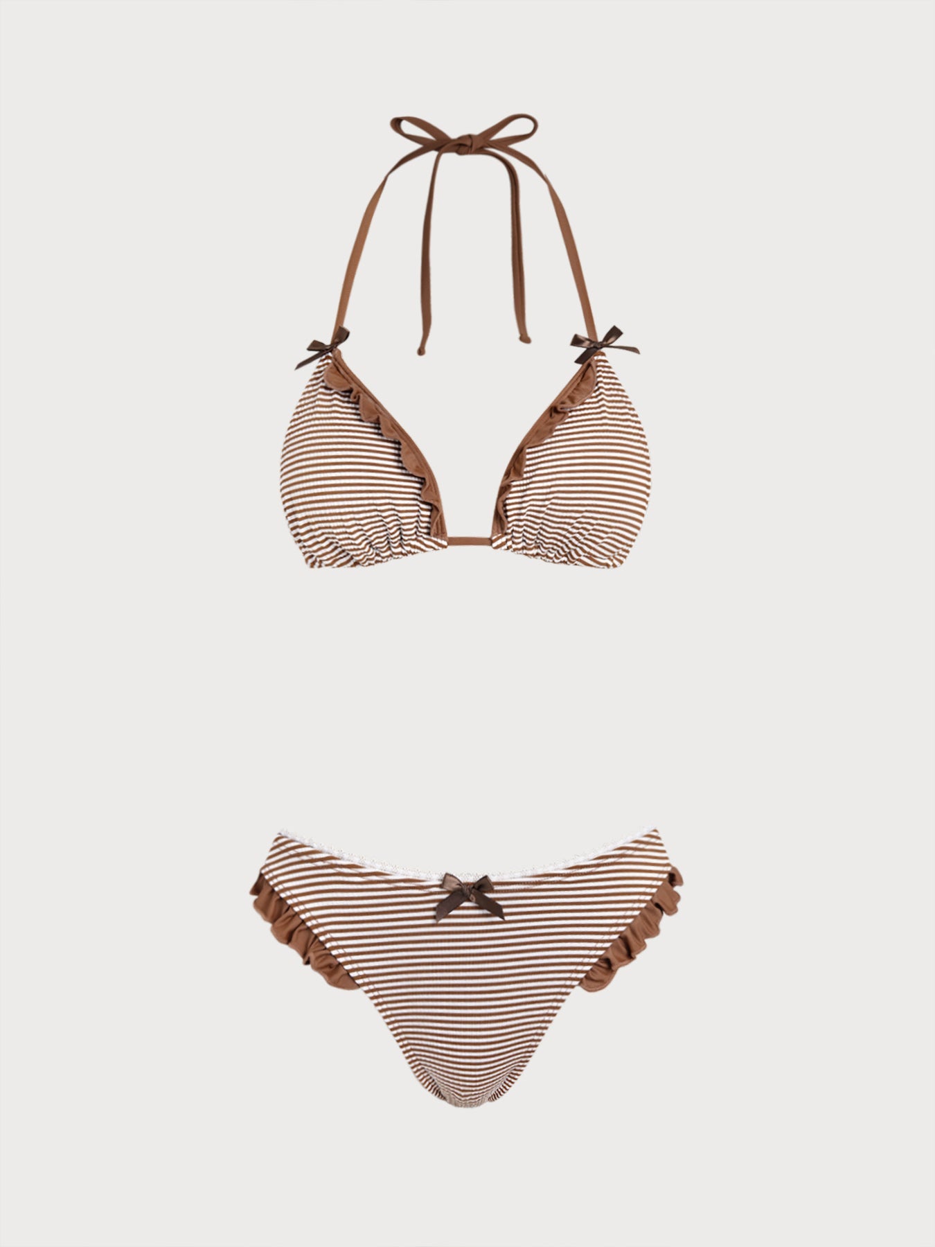 Set Bikini Marrón a Rayas con Volantes
