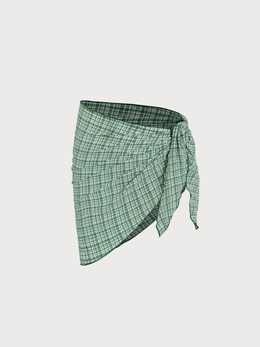 Set Bikini de Tres Piezas a Cuadros Verde con Amarre Frontal