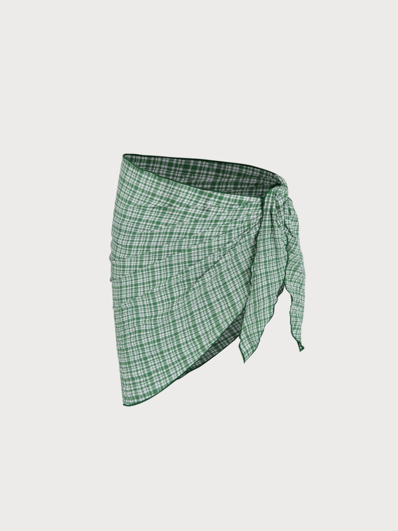 Set Bikini de Tres Piezas a Cuadros Verde con Amarre Frontal